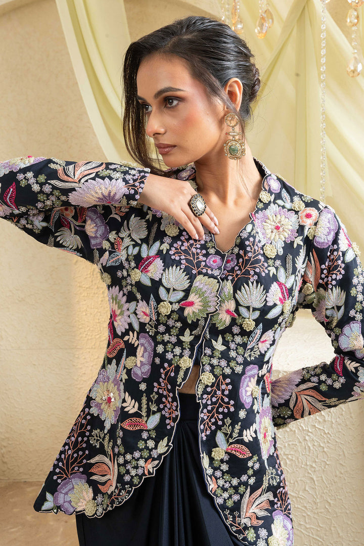 Celestial Noir Embroidered Jacket Set