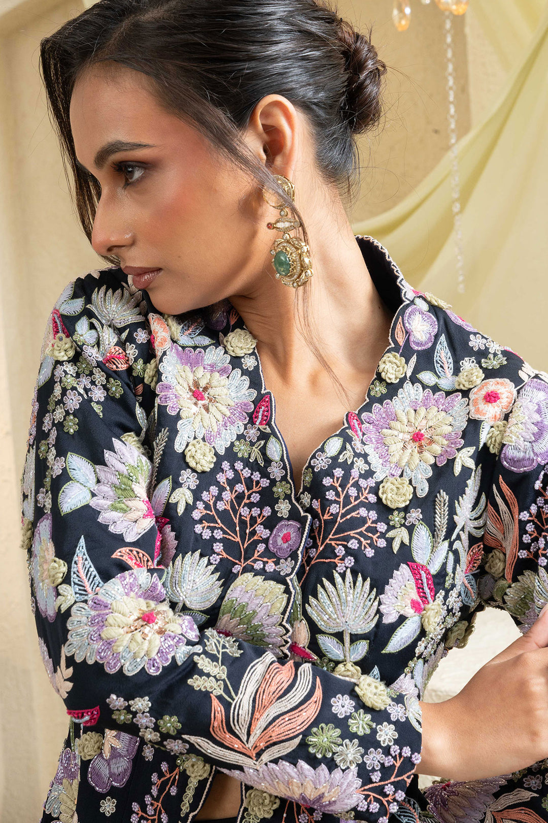 Celestial Noir Embroidered Jacket Set