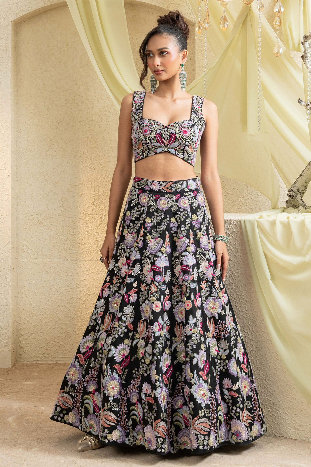 Noir Elegance Embroidered Lehenga Set