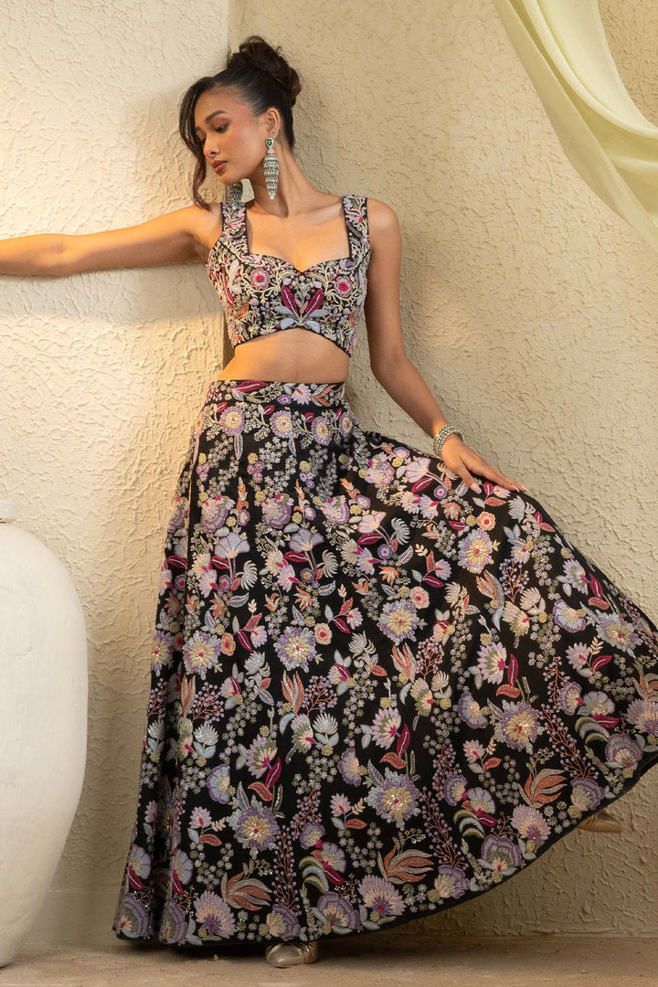 Noir Elegance Embroidered Lehenga Set