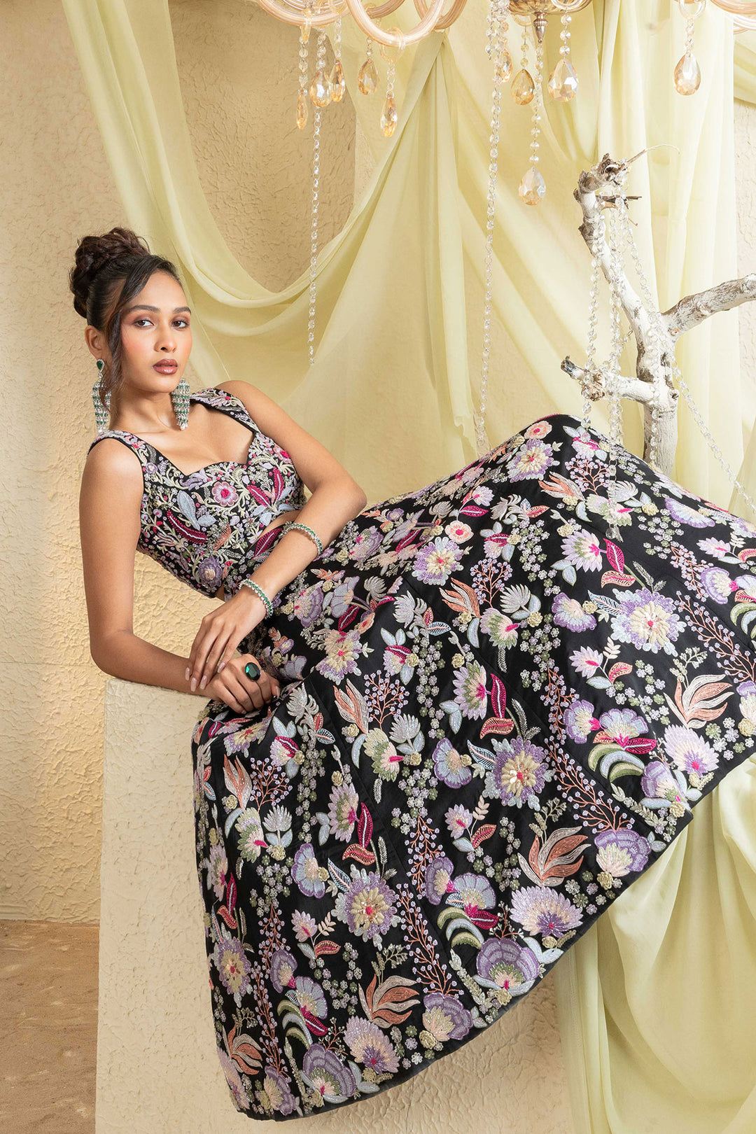 Noir Elegance Embroidered Lehenga Set