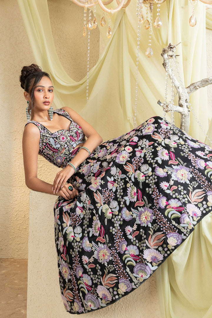 Noir Elegance Embroidered Lehenga Set