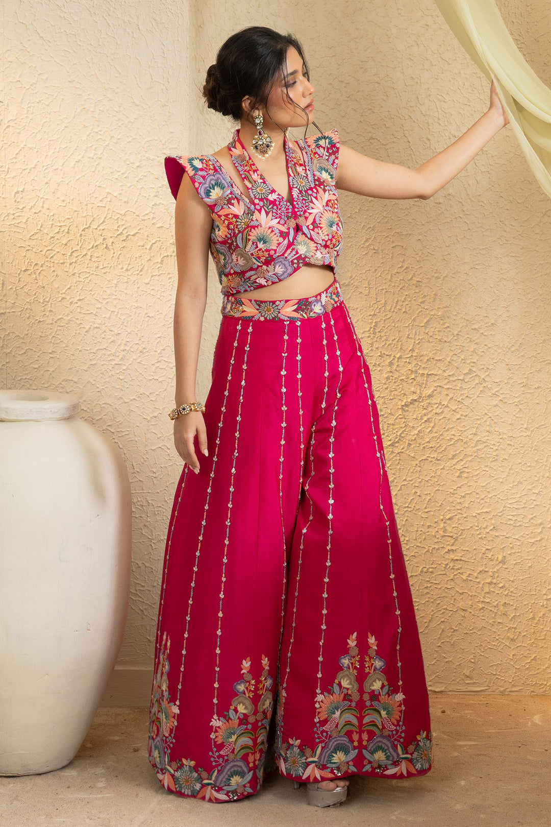 Bright Pink Grace Handcrafted Jumpsuit Set