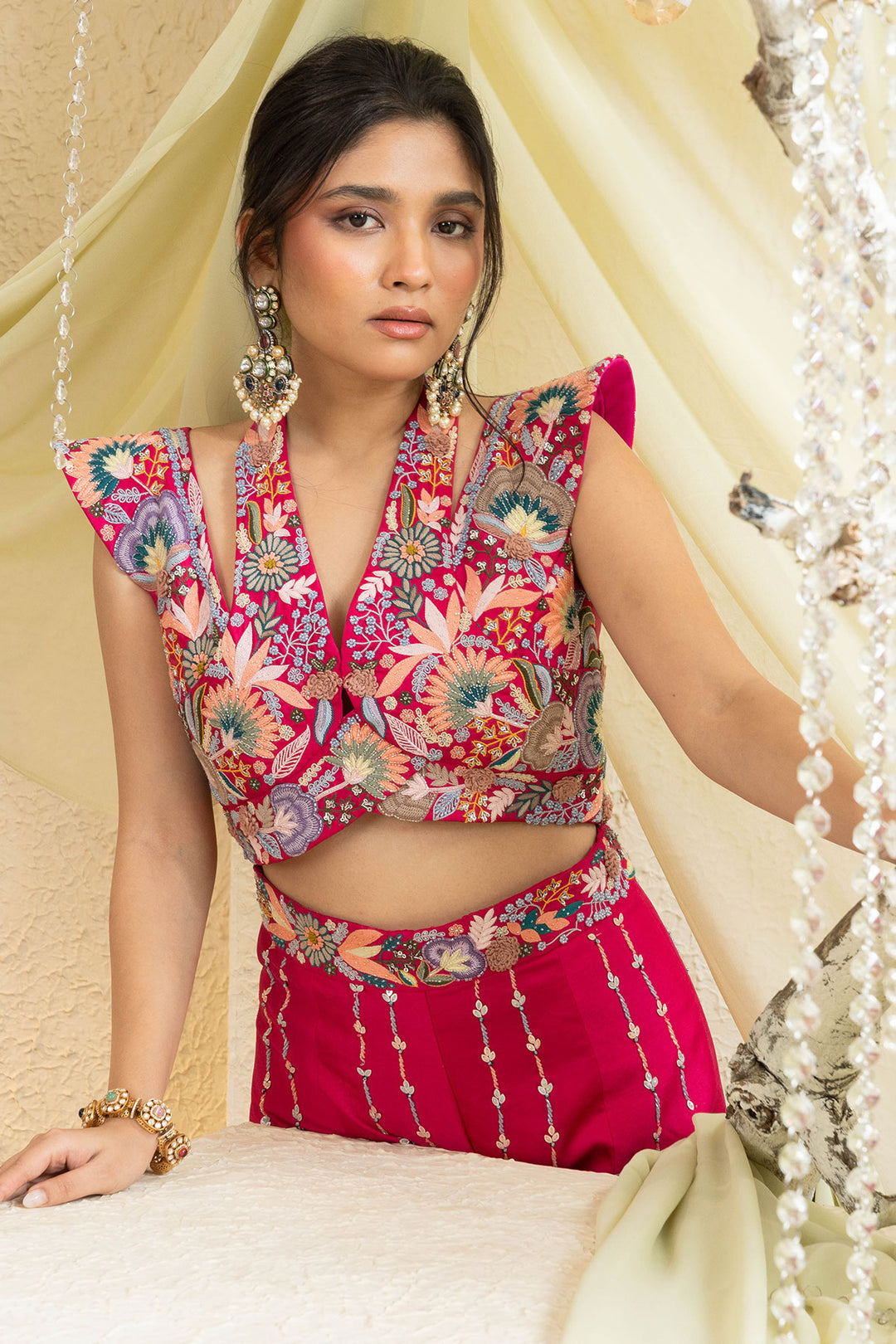 Bright Pink Grace Handcrafted Jumpsuit Set