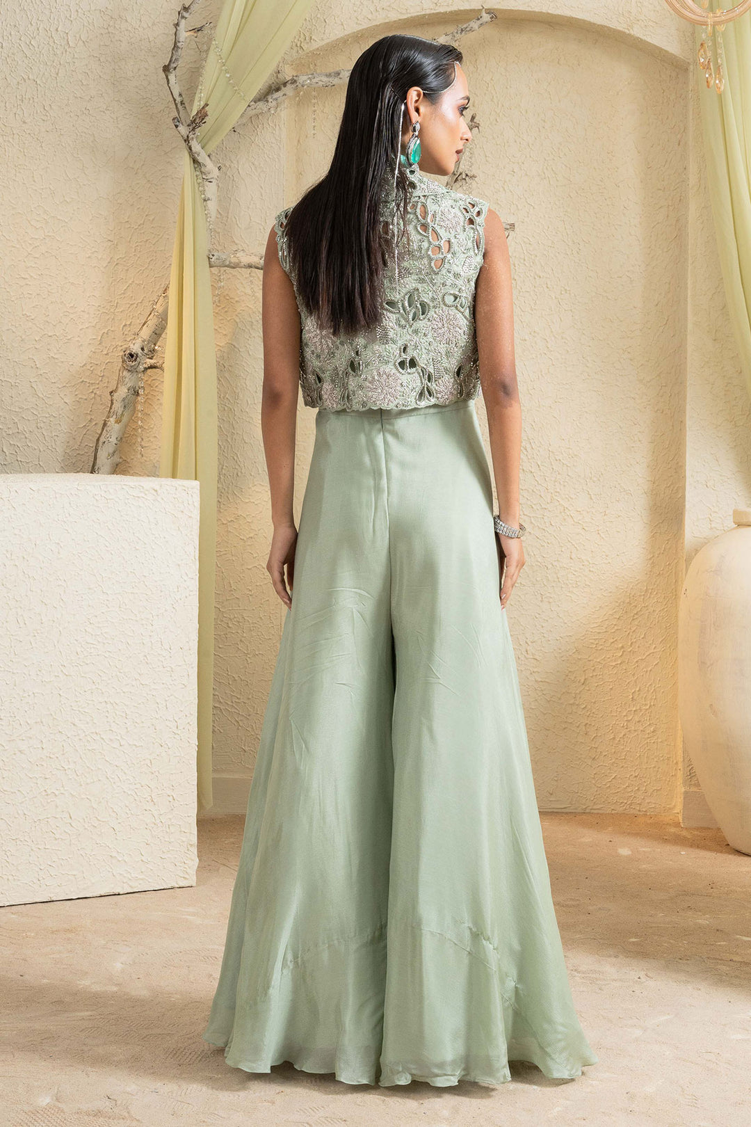 Sage Glow Embroidered Jacket Jumpsuit