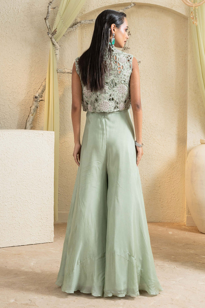 Sage Glow Embroidered Jacket Jumpsuit