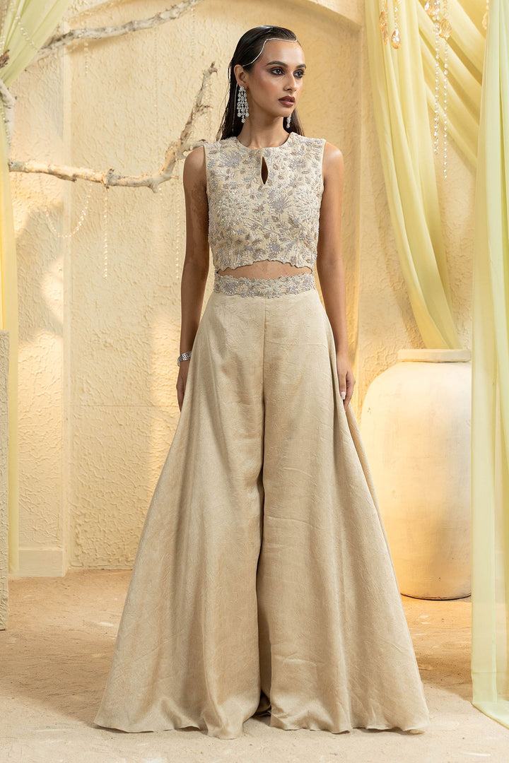 Elegant Beige Hand-Embroidered Jumpsuit