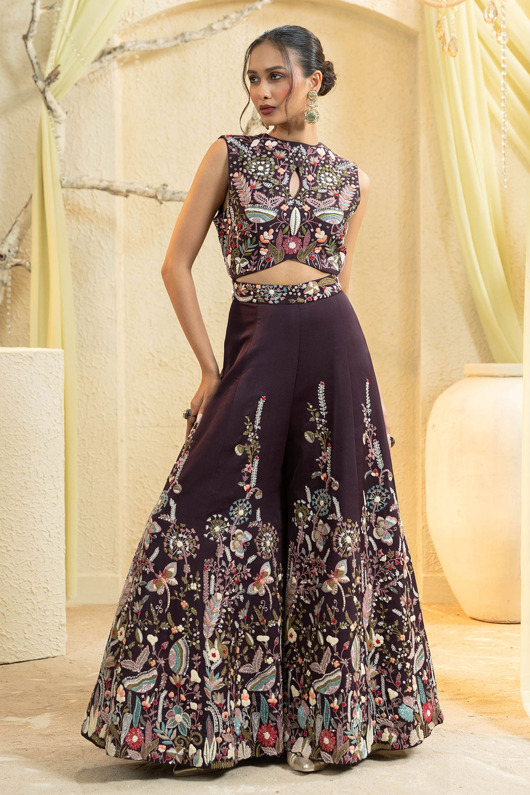 Maroon Muse Hand-Embroidered Jumpsuit