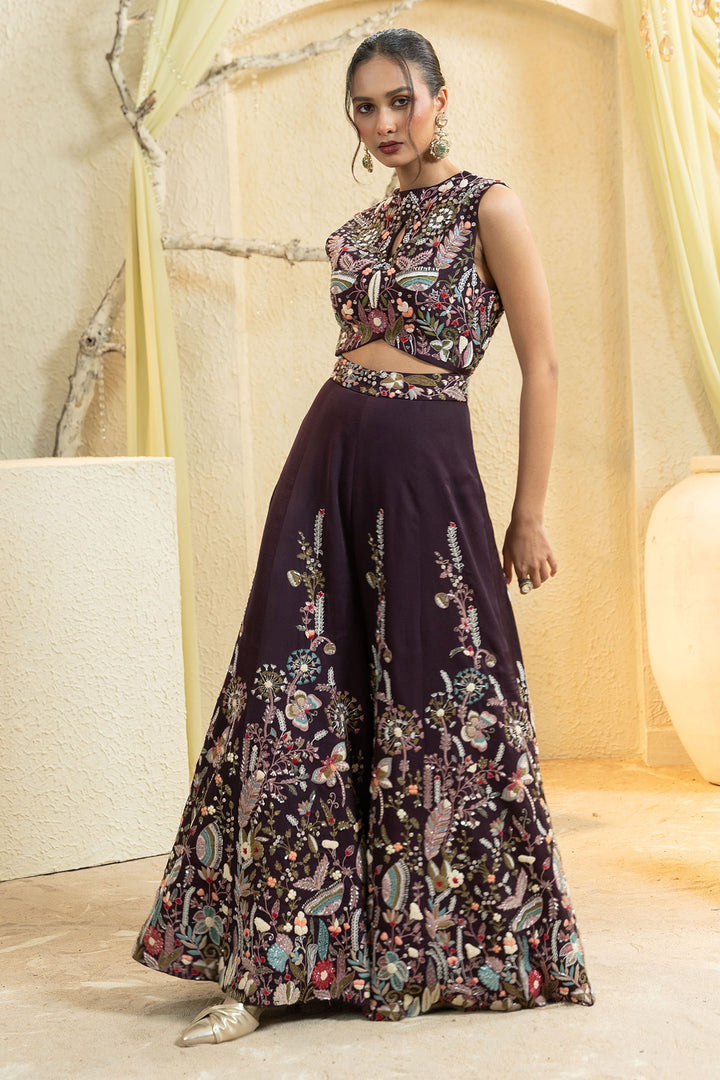 Maroon Muse Hand-Embroidered Jumpsuit