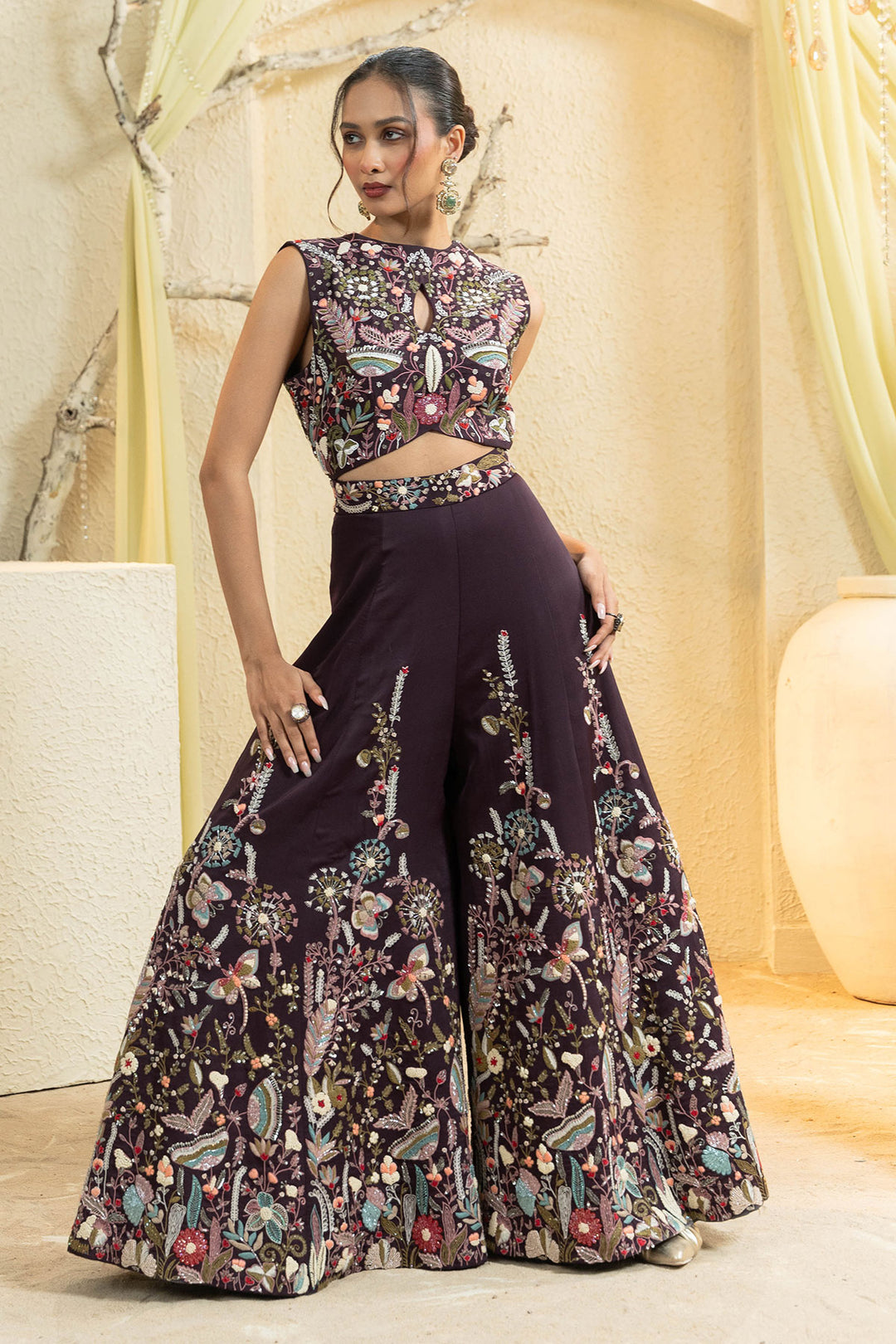 Maroon Muse Hand-Embroidered Jumpsuit