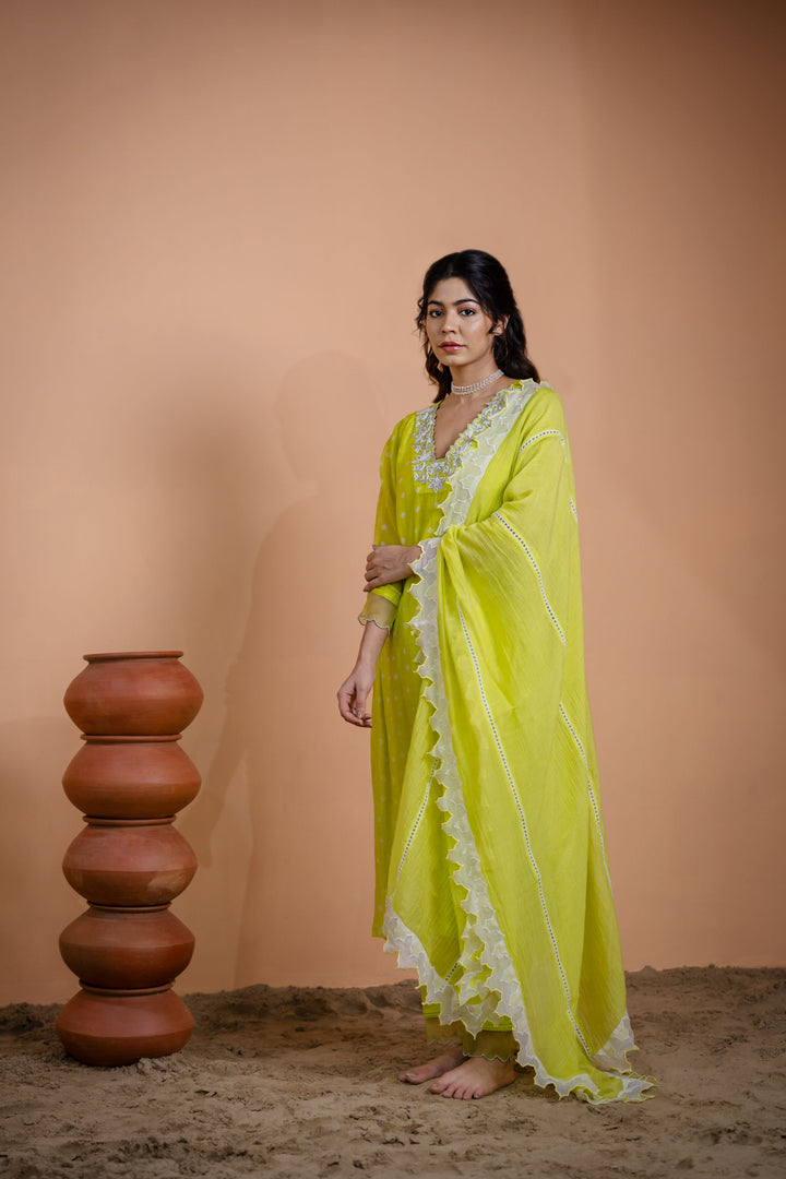 Neon Green Bandhani Kurta Set