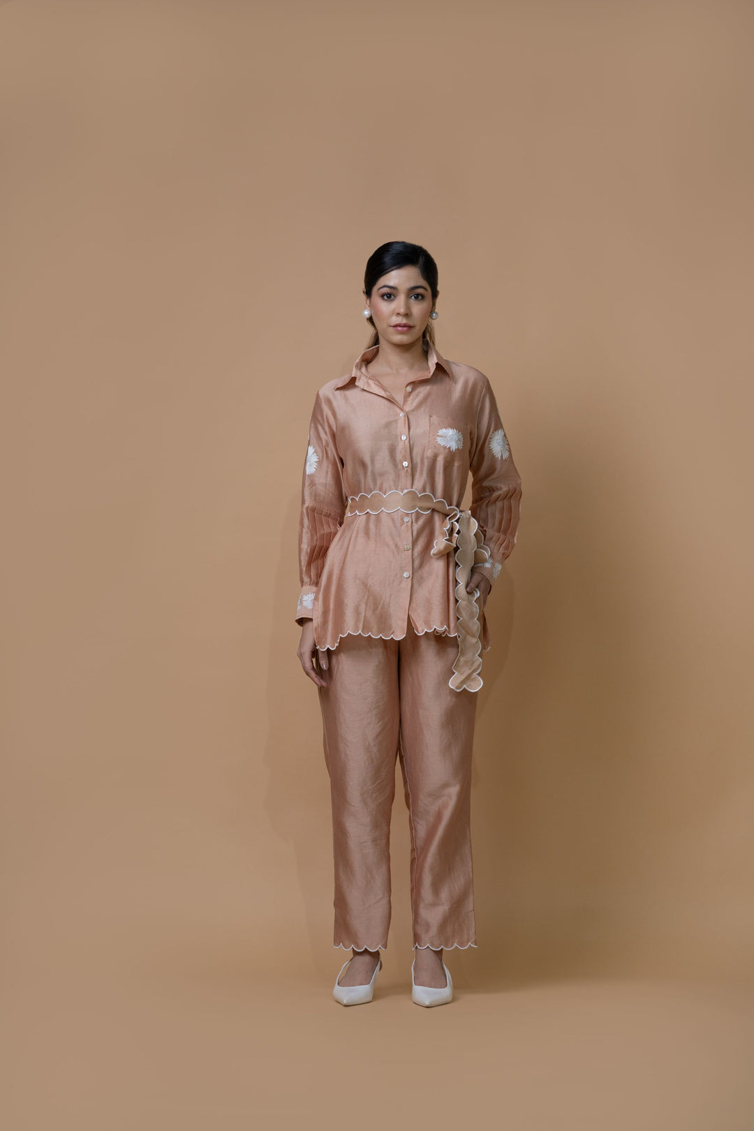 Beige Pleated Co-ord Set
