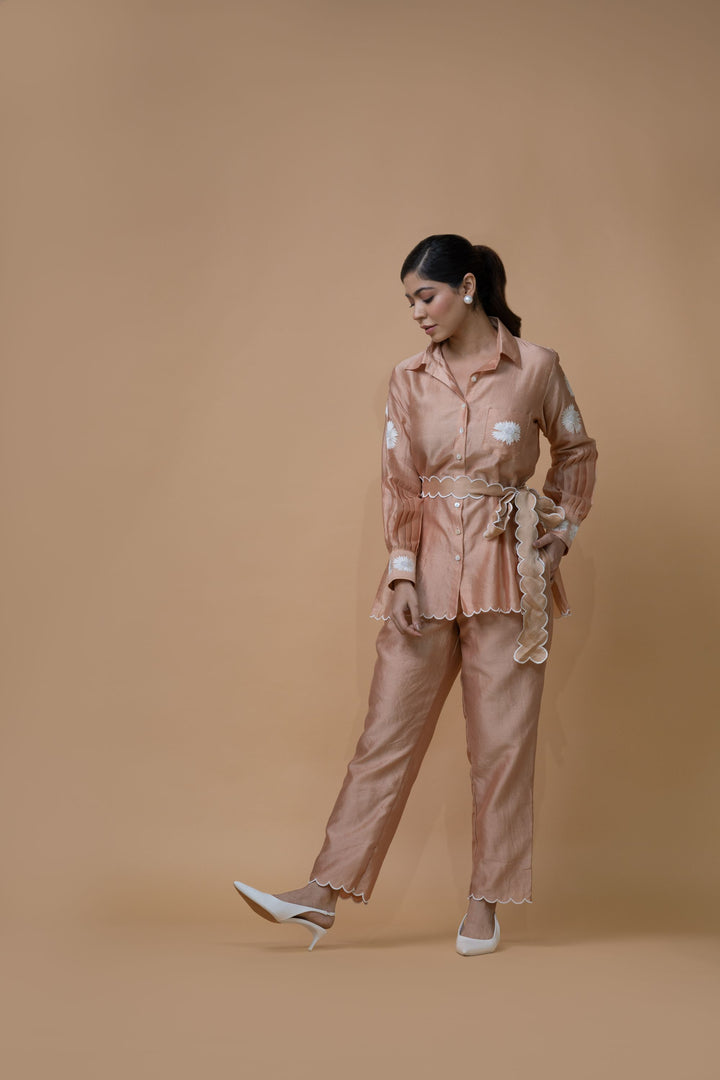 Beige Pleated Co-ord Set