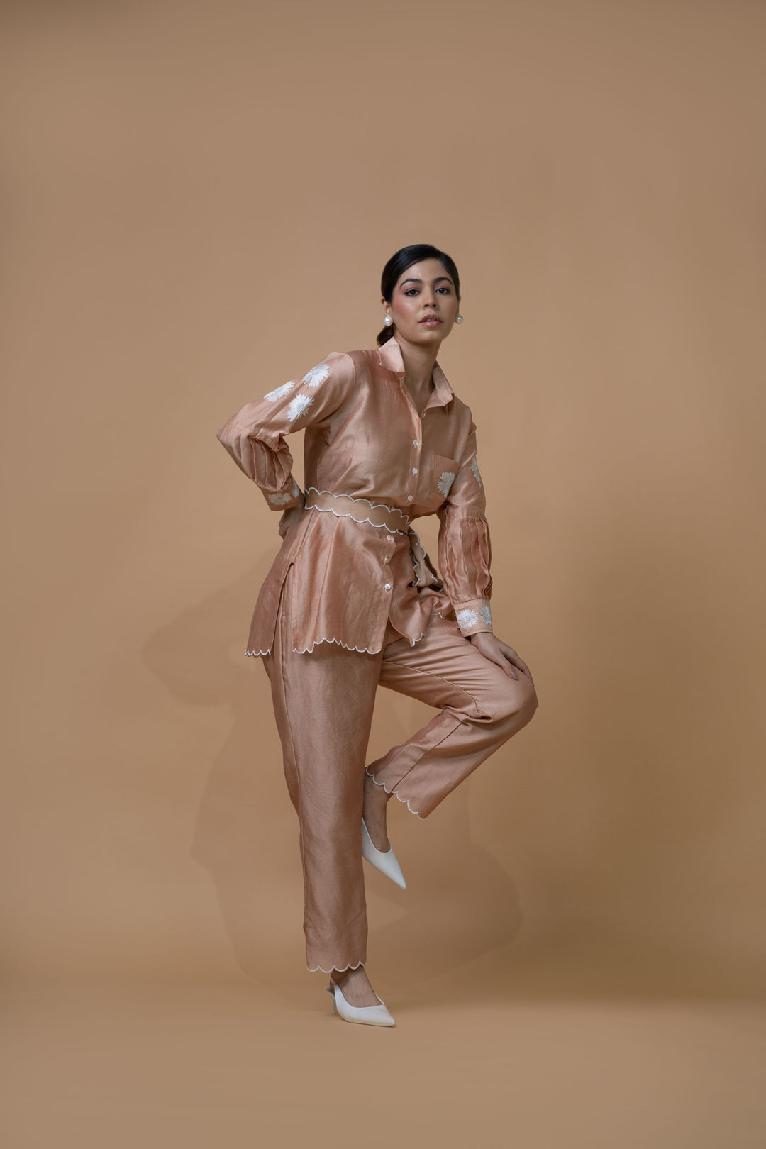 Beige Pleated Co-ord Set