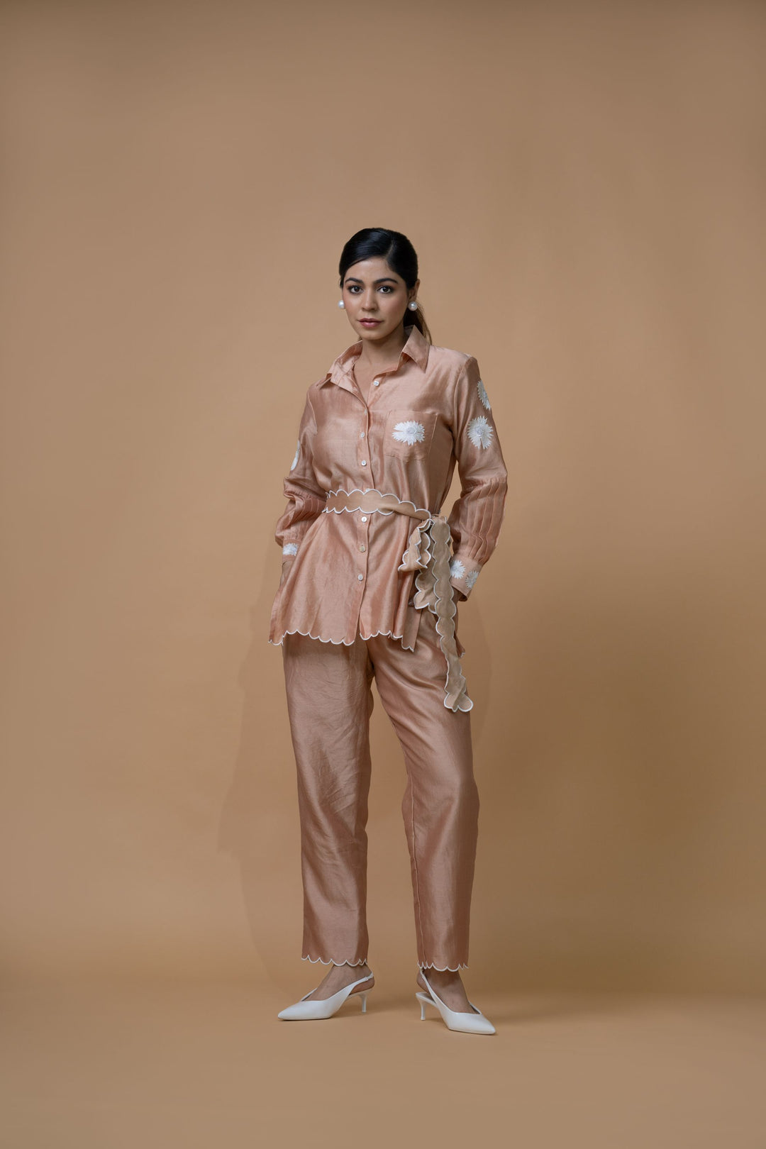 Beige Pleated Co-ord Set