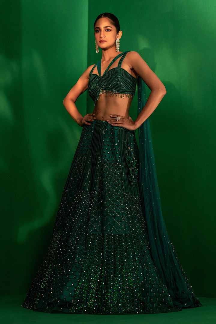 Emerald Radiance Hand-Embroidered Lehenga Set