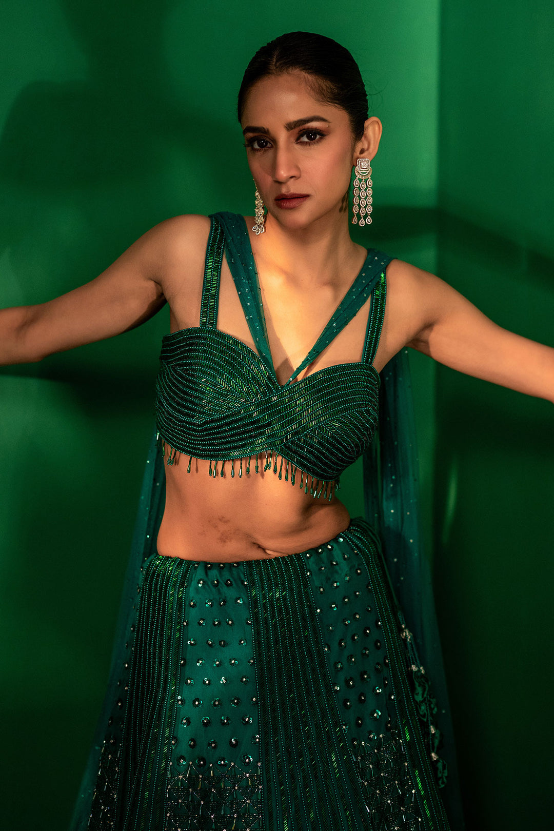 Emerald Radiance Hand-Embroidered Lehenga Set