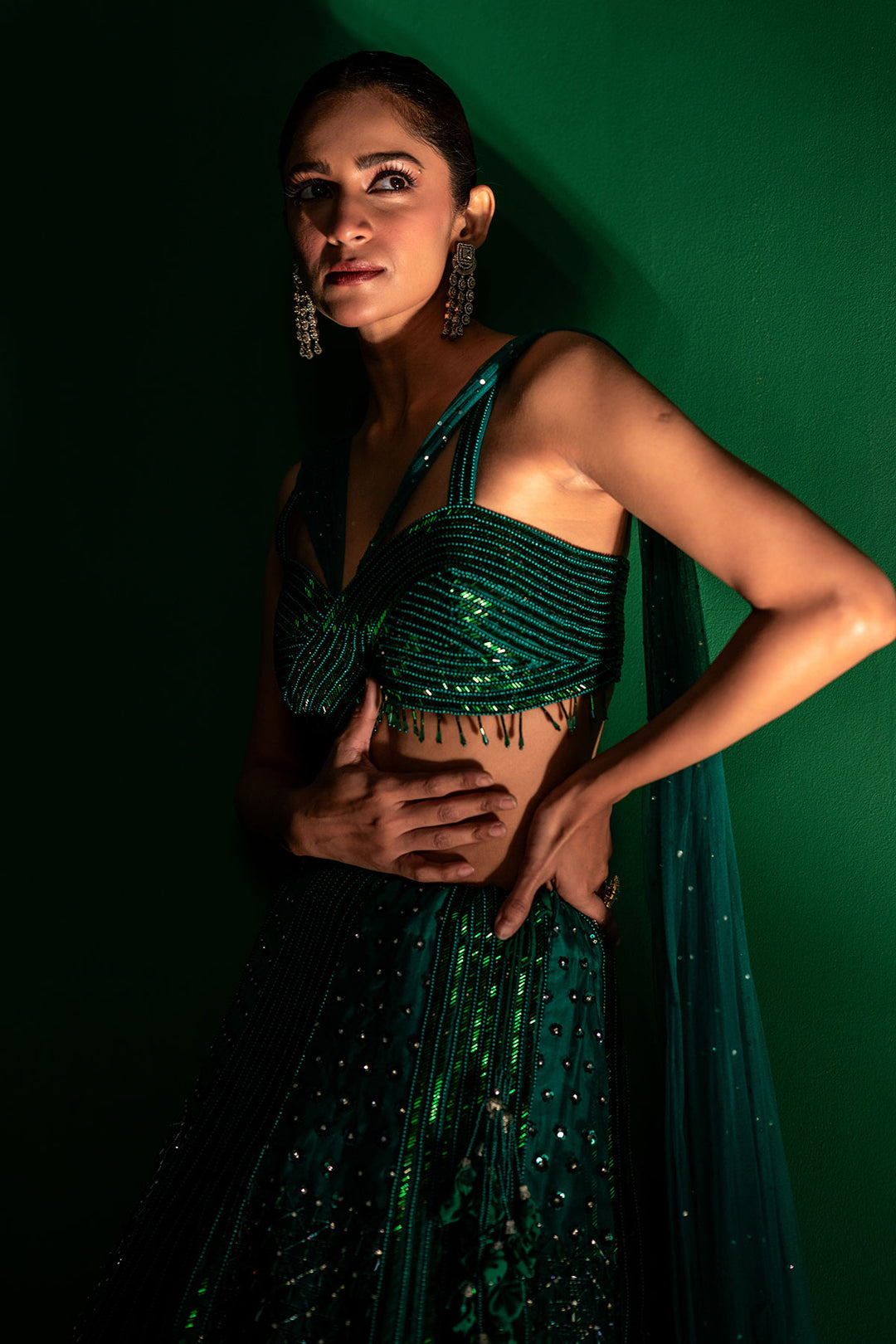 Emerald Radiance Hand-Embroidered Lehenga Set