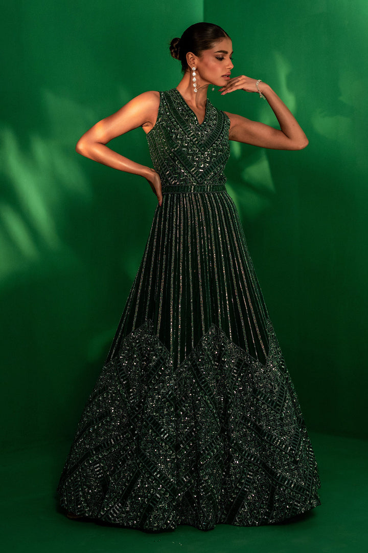 Emerald Enigma Hand-Embroidered Gown