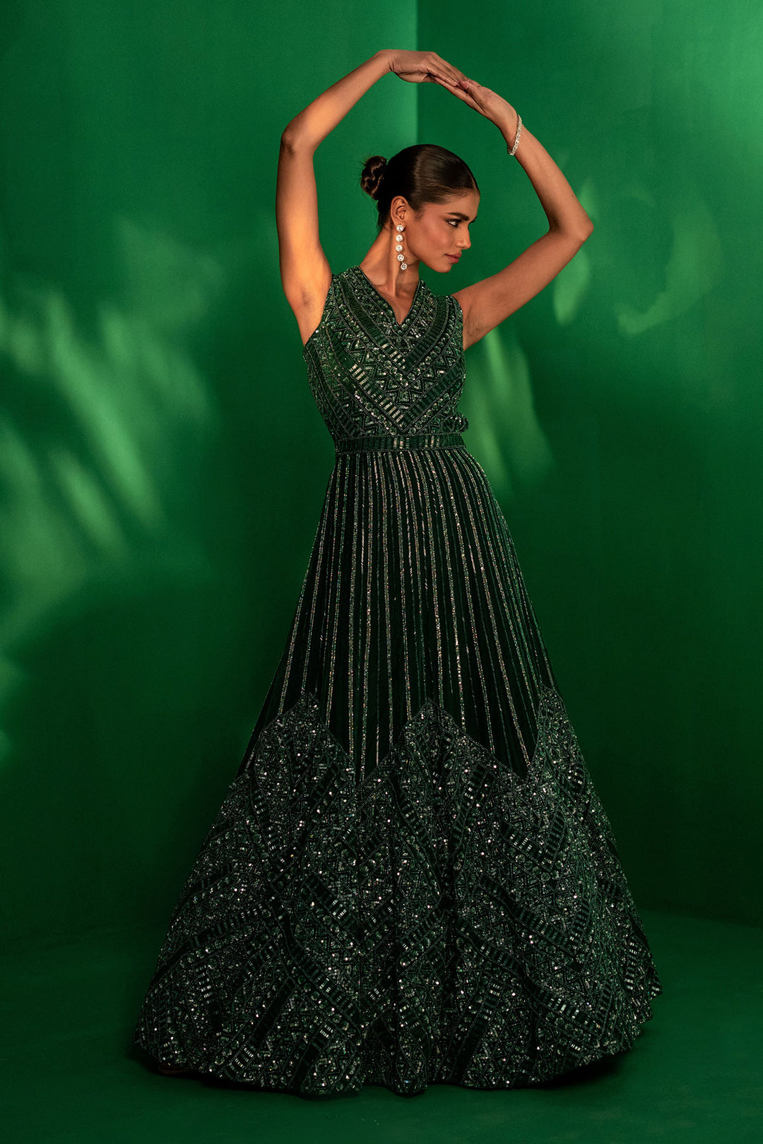 Emerald Enigma Hand-Embroidered Gown