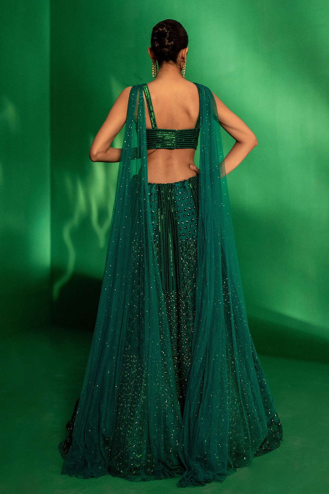 Emerald Radiance Hand-Embroidered Lehenga Set