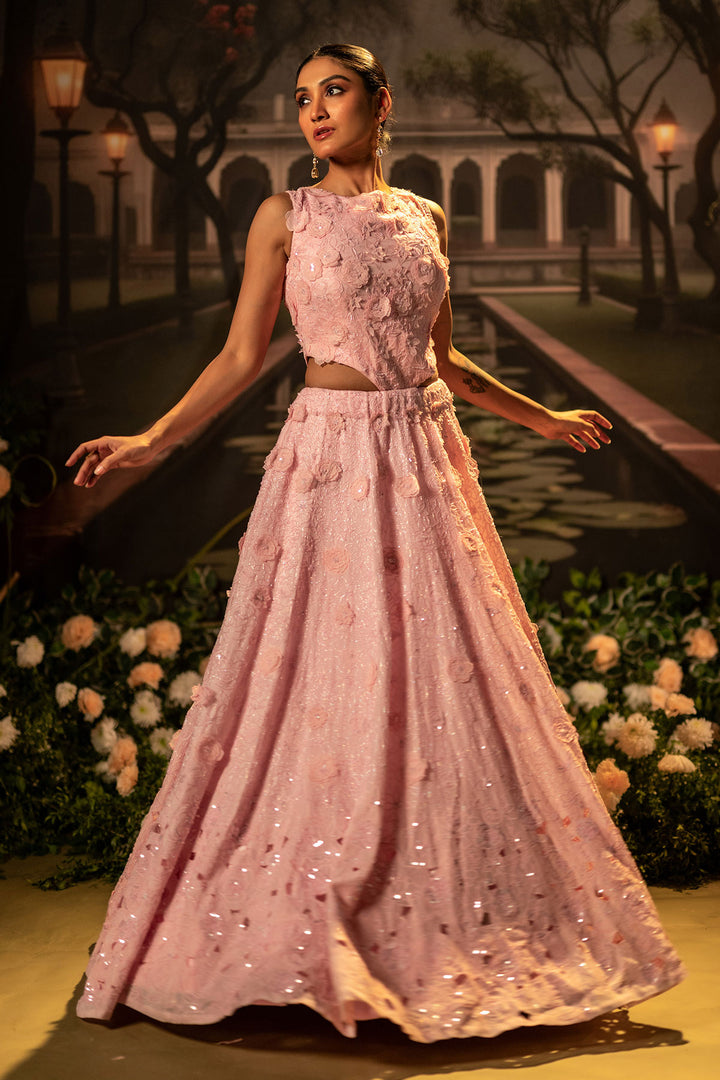 Rose Bloom 3D Floral Embellished Lehenga Set