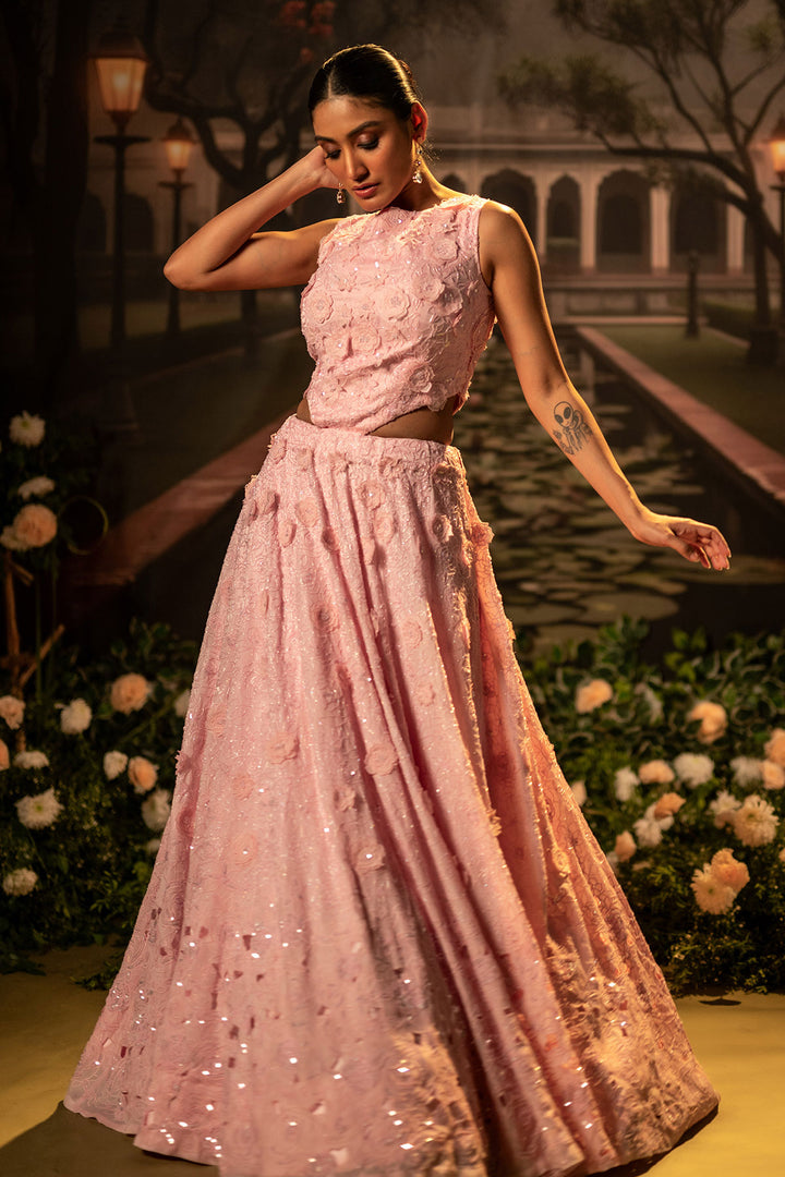 Rose Bloom 3D Floral Embellished Lehenga Set
