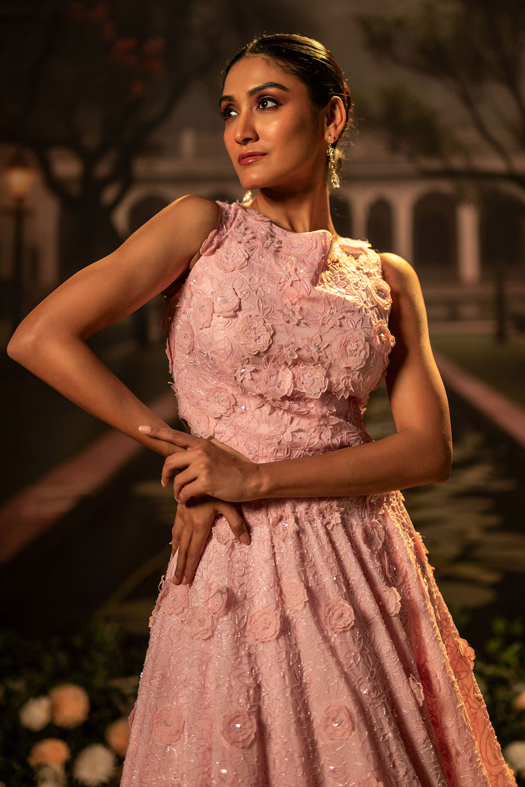 Rose Bloom 3D Floral Embellished Lehenga Set