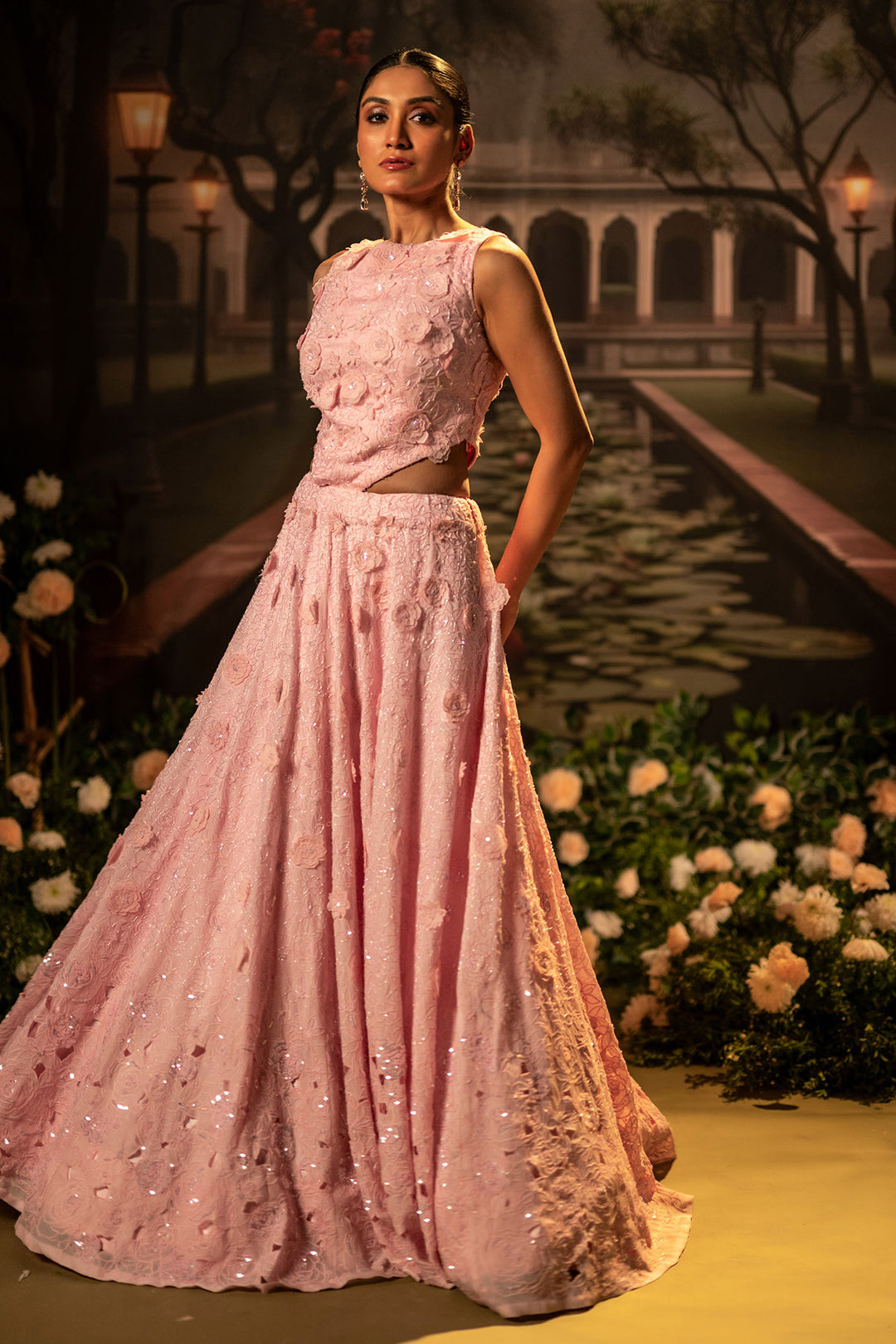 Rose Bloom 3D Floral Embellished Lehenga Set