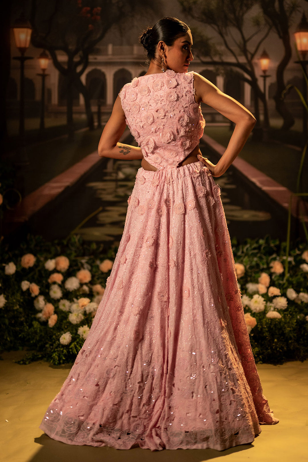 Rose Bloom 3D Floral Embellished Lehenga Set