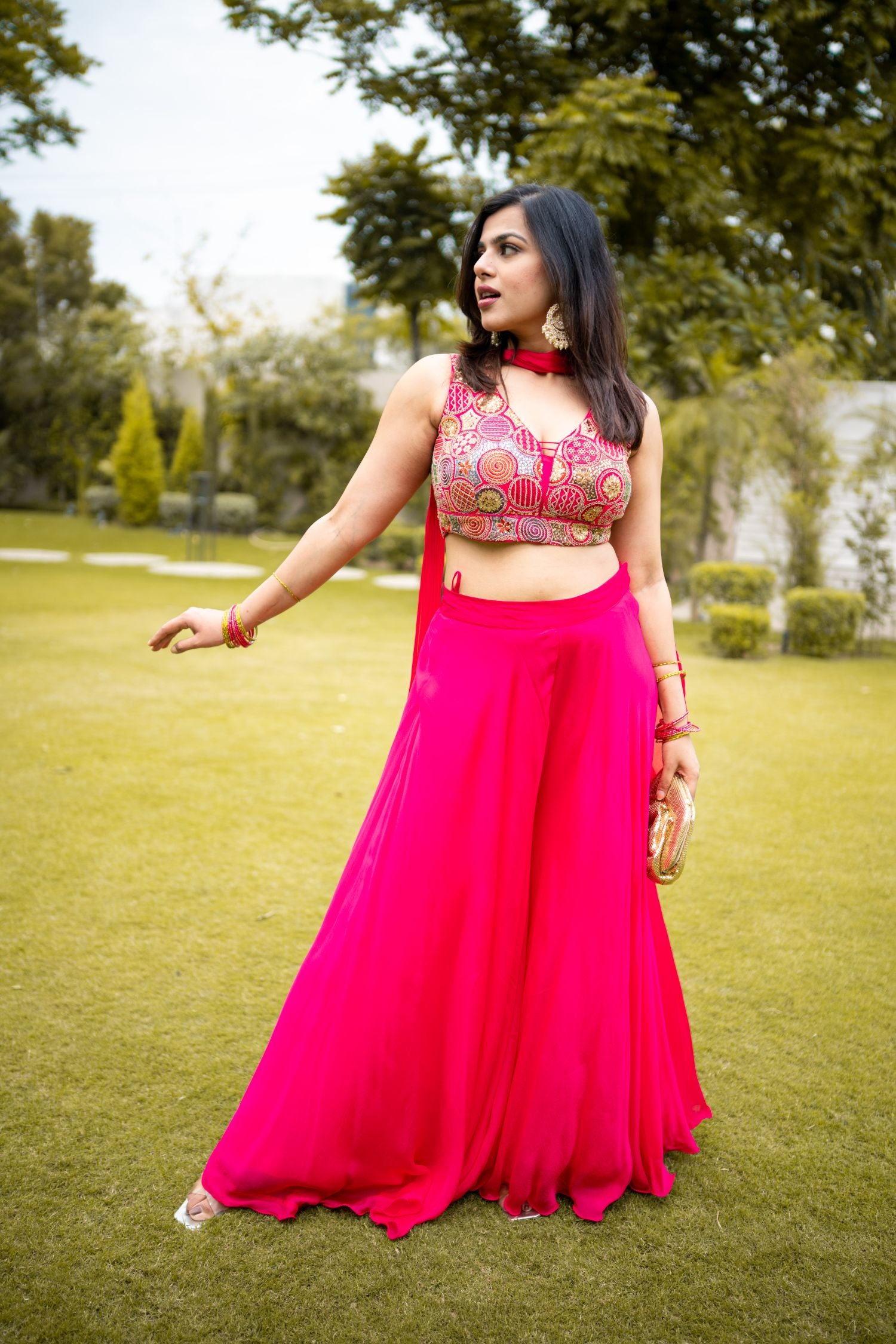 Pink Palazzo Set with Blouse and Dupatta