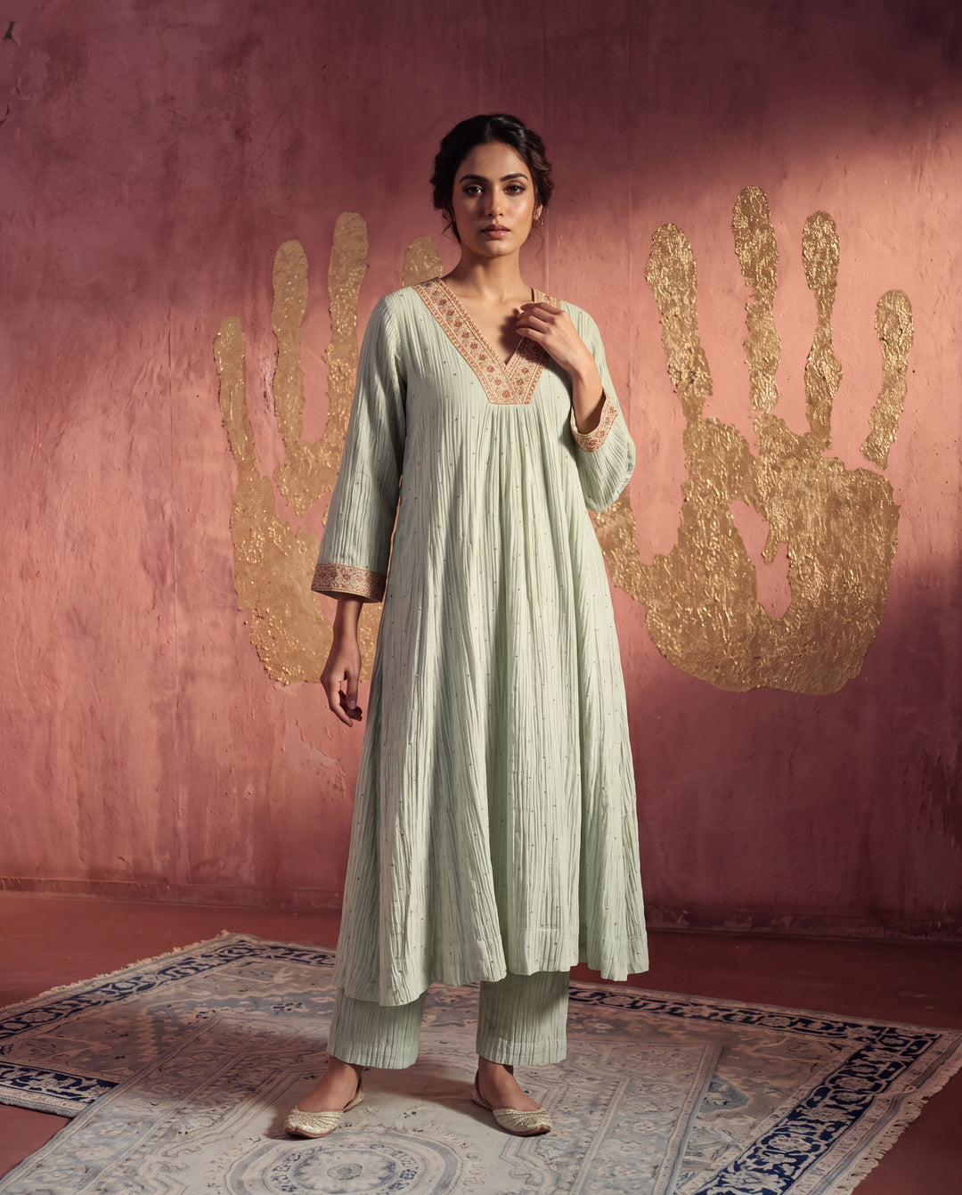 Grey Mul Chanderi Embroidered Kurta Sets
