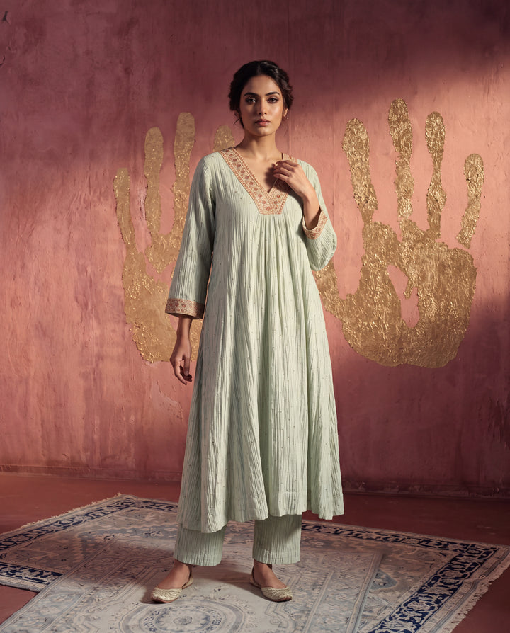 Grey Mul Chanderi Embroidered Kurta Sets