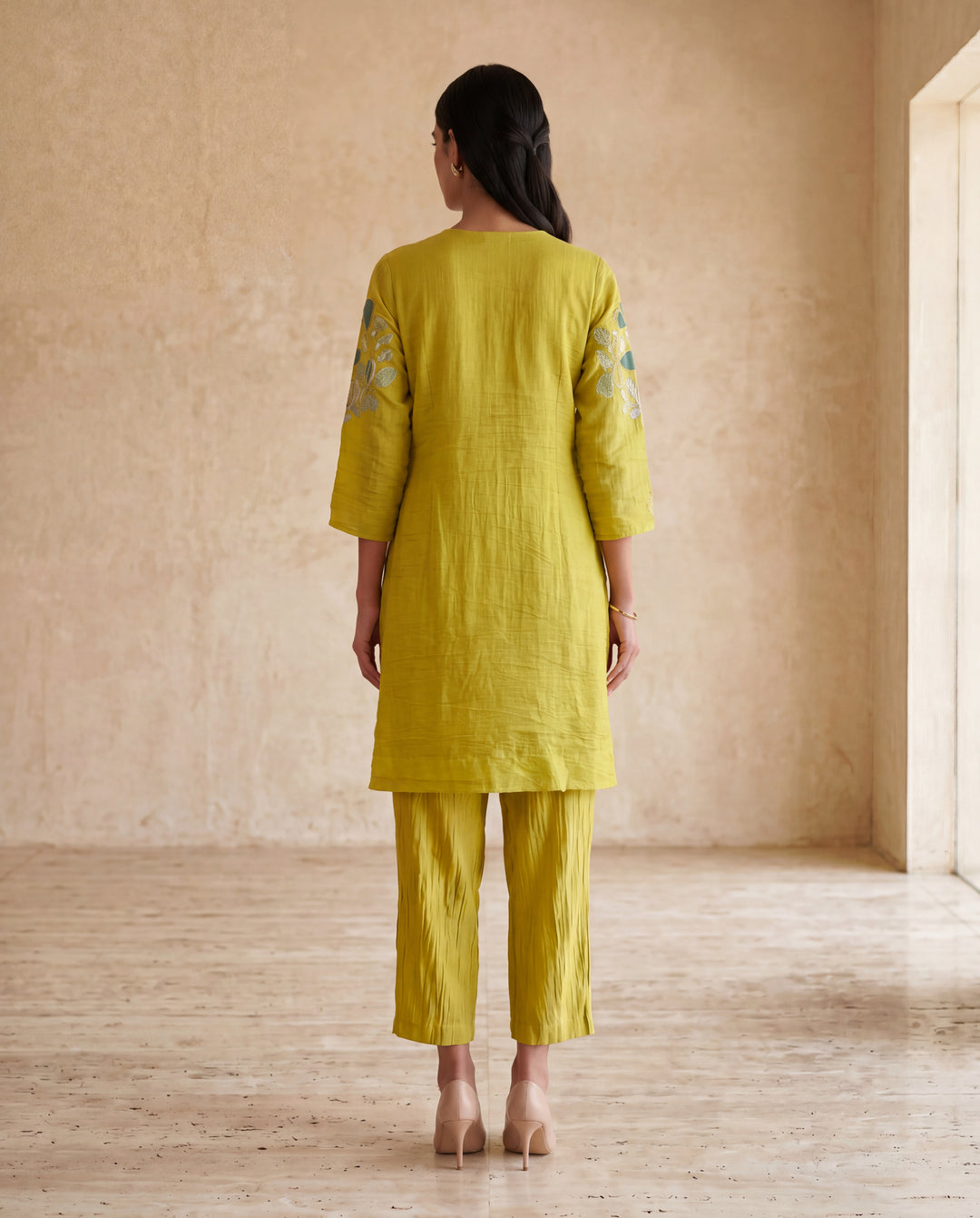 Lime Green Floral Embroidered Co-ord Set