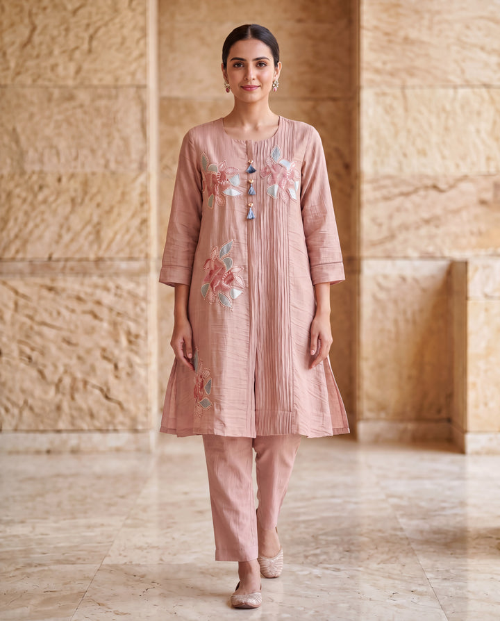 Blush Pink Floral Embroidered Co-ord Set