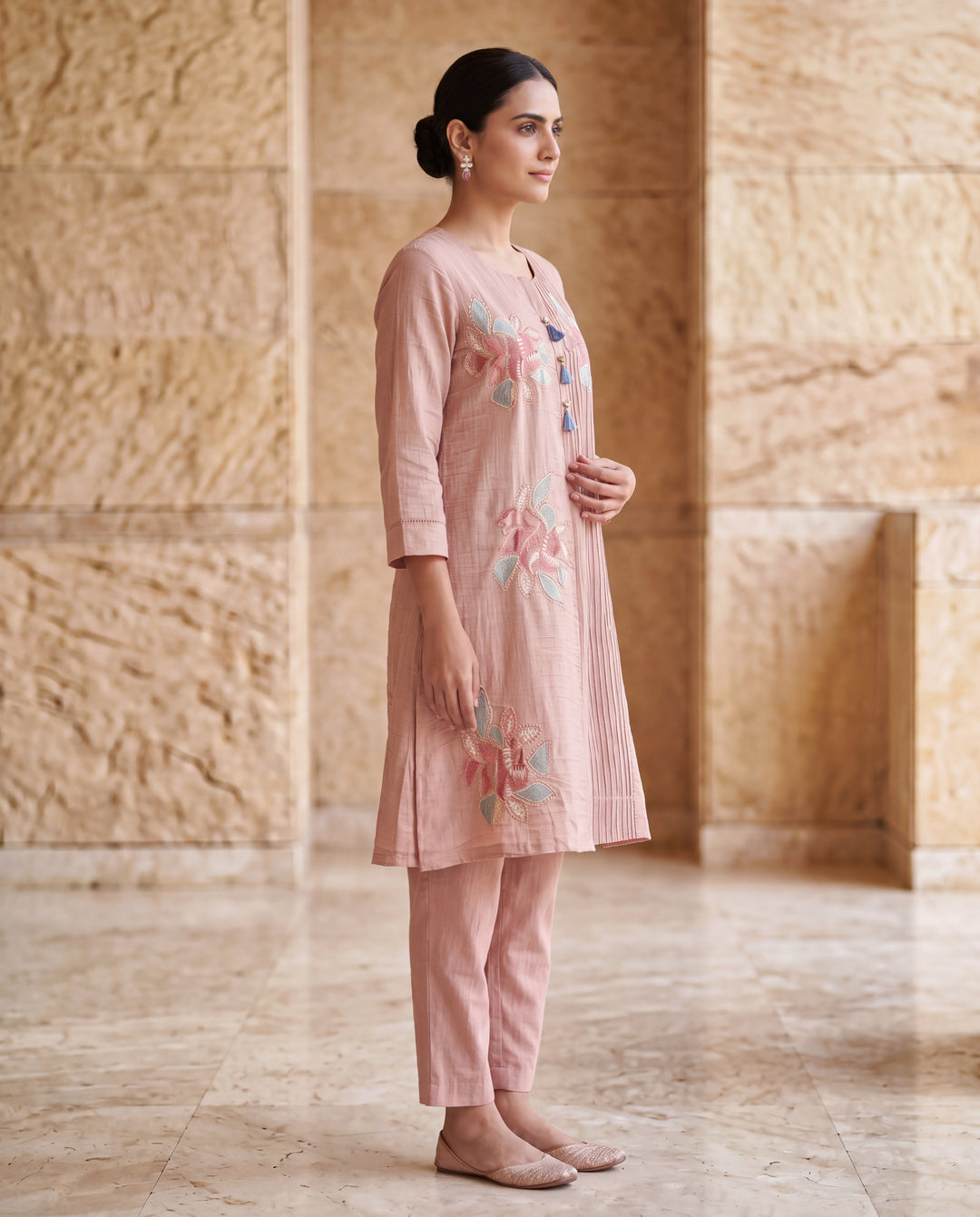 Blush Pink Floral Embroidered Co-ord Set