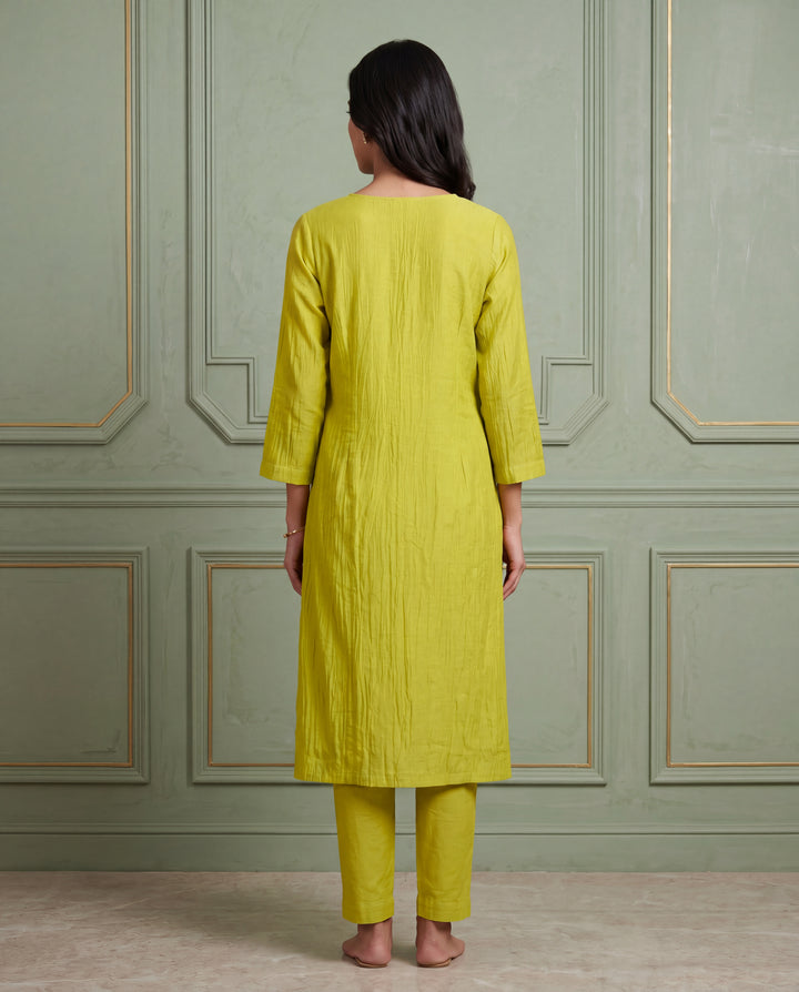 Lime Green Floral Thread Embroidered Kurta Set