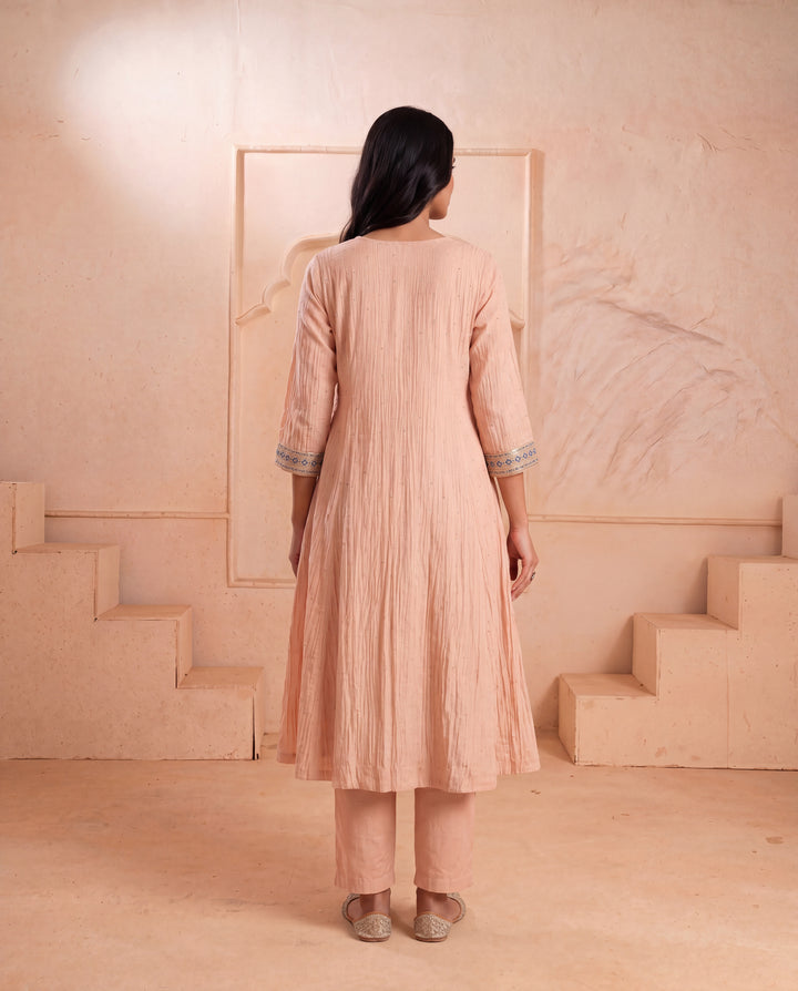 Blush Pink Mul Chanderi Embroidered Kurta Sets