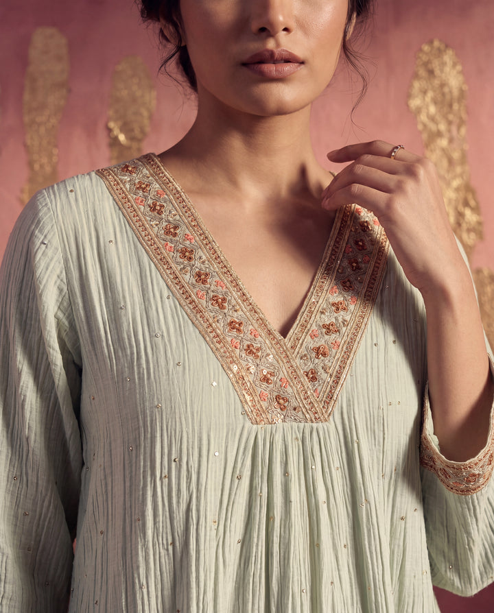 Grey Mul Chanderi Embroidered Kurta Sets