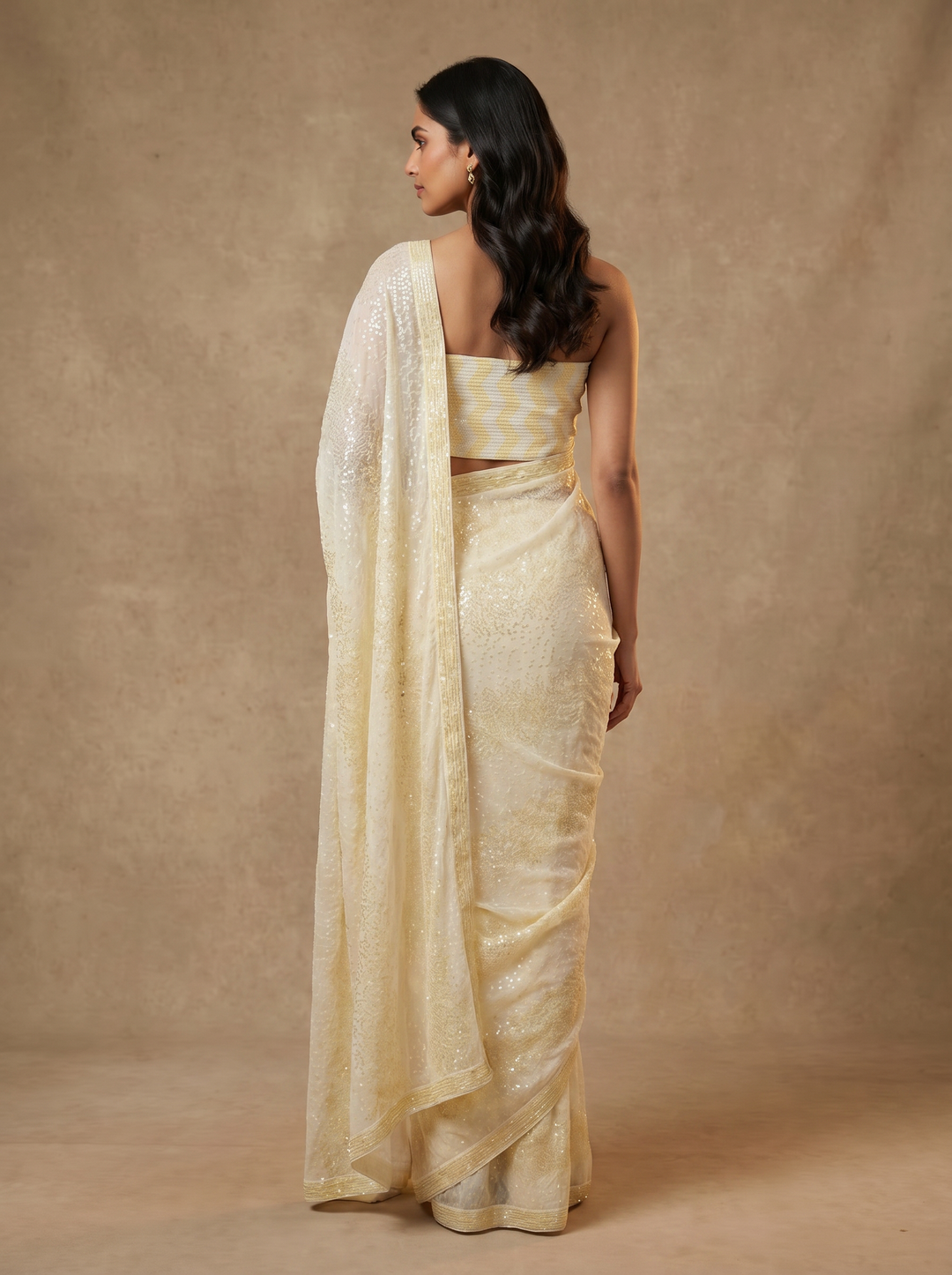 Double Shade Yellow Sequins Saree with Blouse