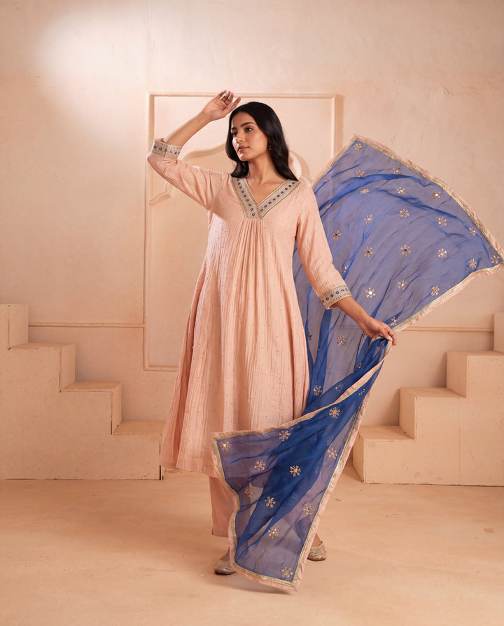 Blush Pink Mul Chanderi Embroidered Kurta Sets