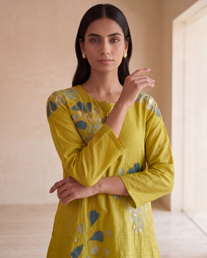 Lime Green Floral Embroidered Co-ord Set