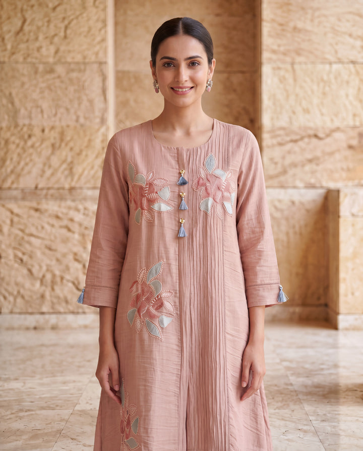 Blush Pink Floral Embroidered Co-ord Set