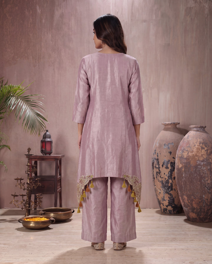 Lilac Shimmer Tissue Embroidered Kurta Set