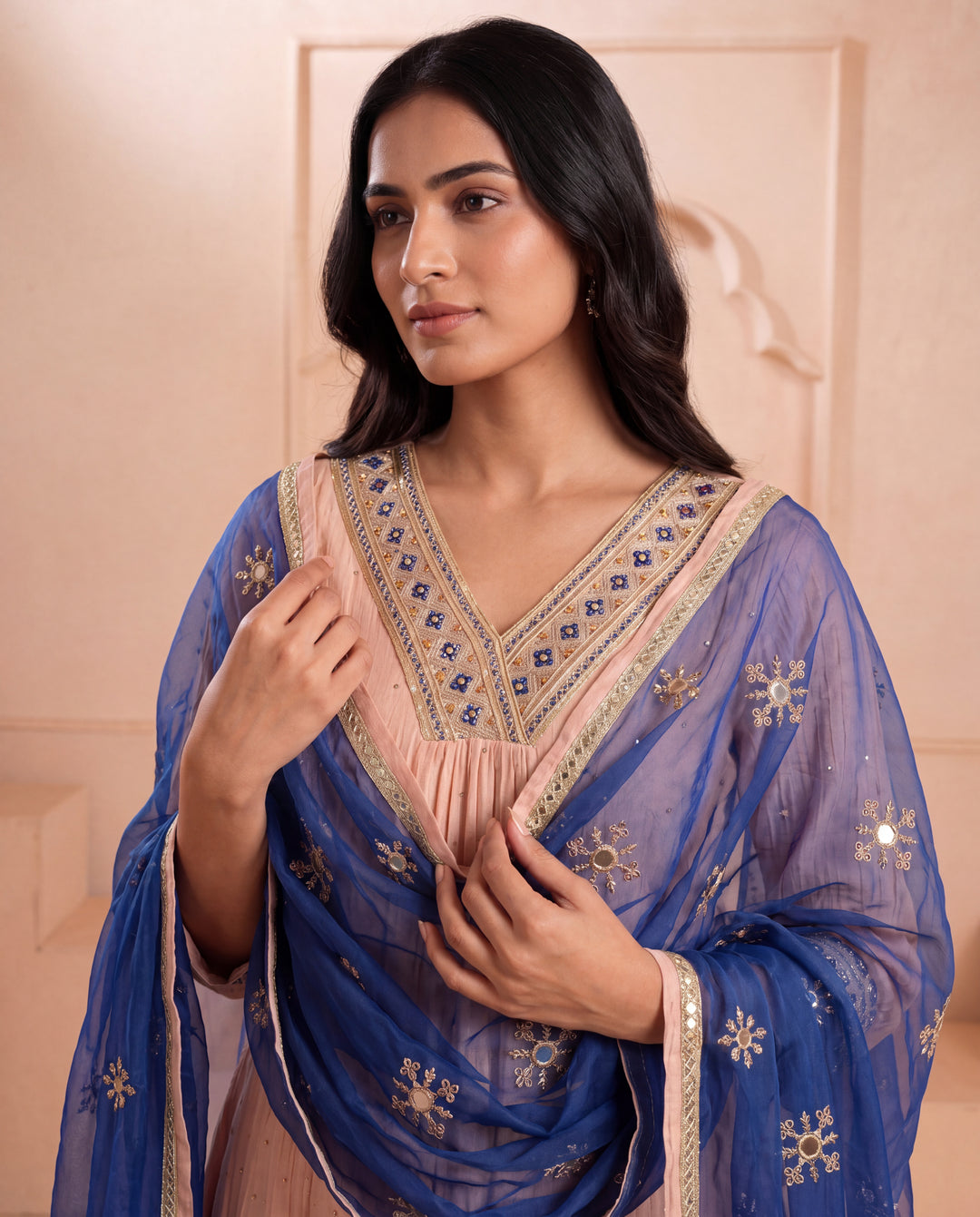 Blush Pink Mul Chanderi Embroidered Kurta Set