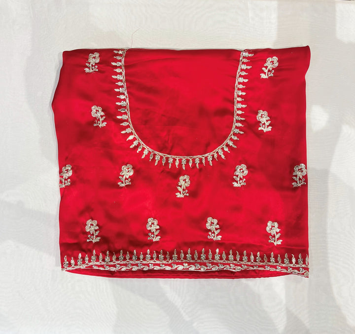 Red Silk Intricate Floral Embroidered Saree