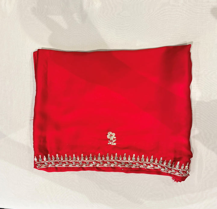 Red Silk Intricate Floral Embroidered Saree