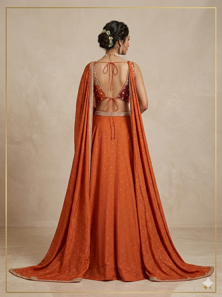Orange Embellished Lehenga Set with Cutworked Blouse