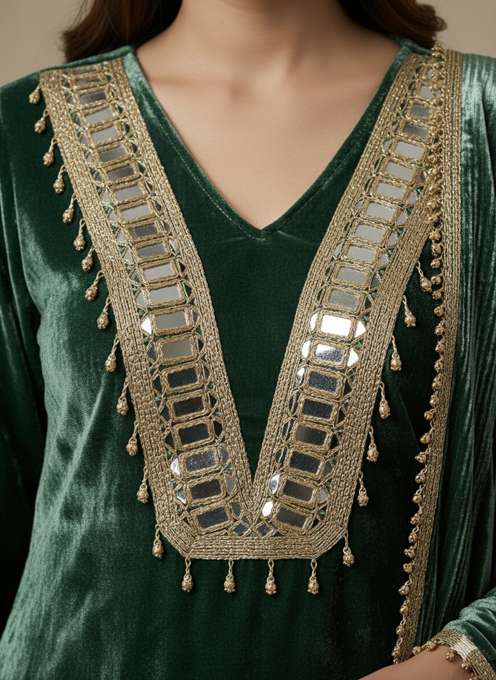 Emerald Royale Mirror-Embellished Crushed Velvet Set