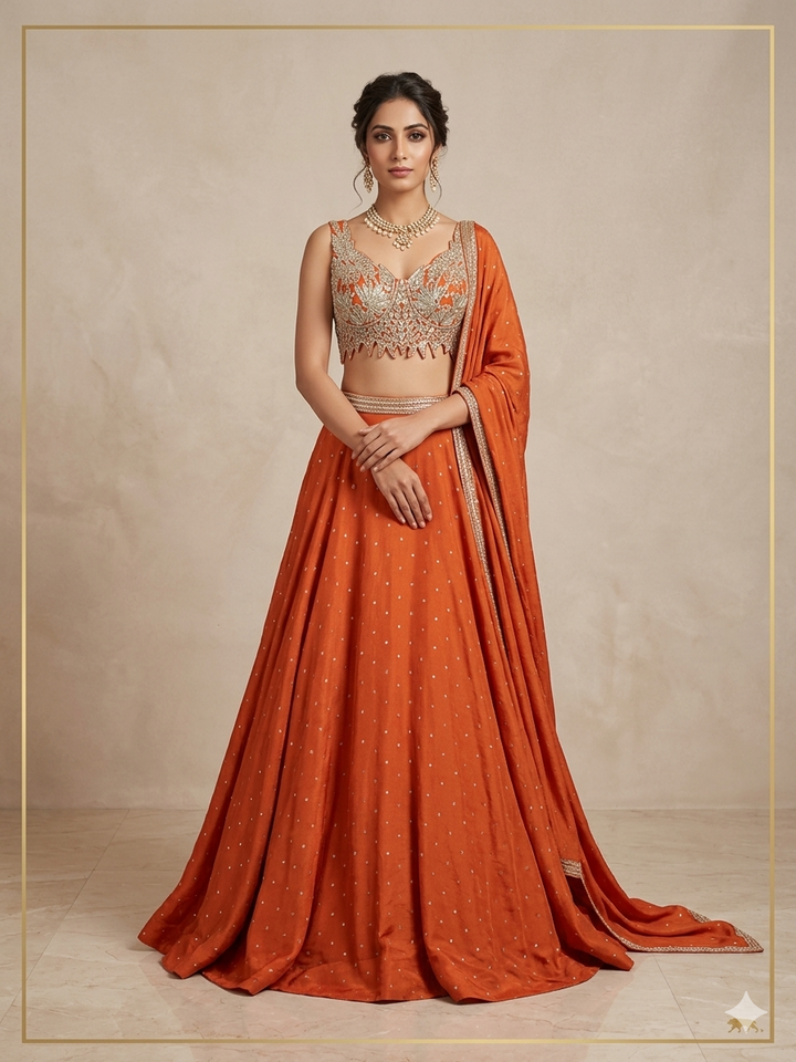 Orange Embellished Lehenga Set with Cutworked Blouse